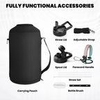 One Gallon Water Bottle Insulated, Triple Walled Vacuum Stainless Steel (Cold for 48 Hrs), Leak Proof & Non-BPA, Large Water Flask Jug with Paracord Handle & Straw Spout Lids