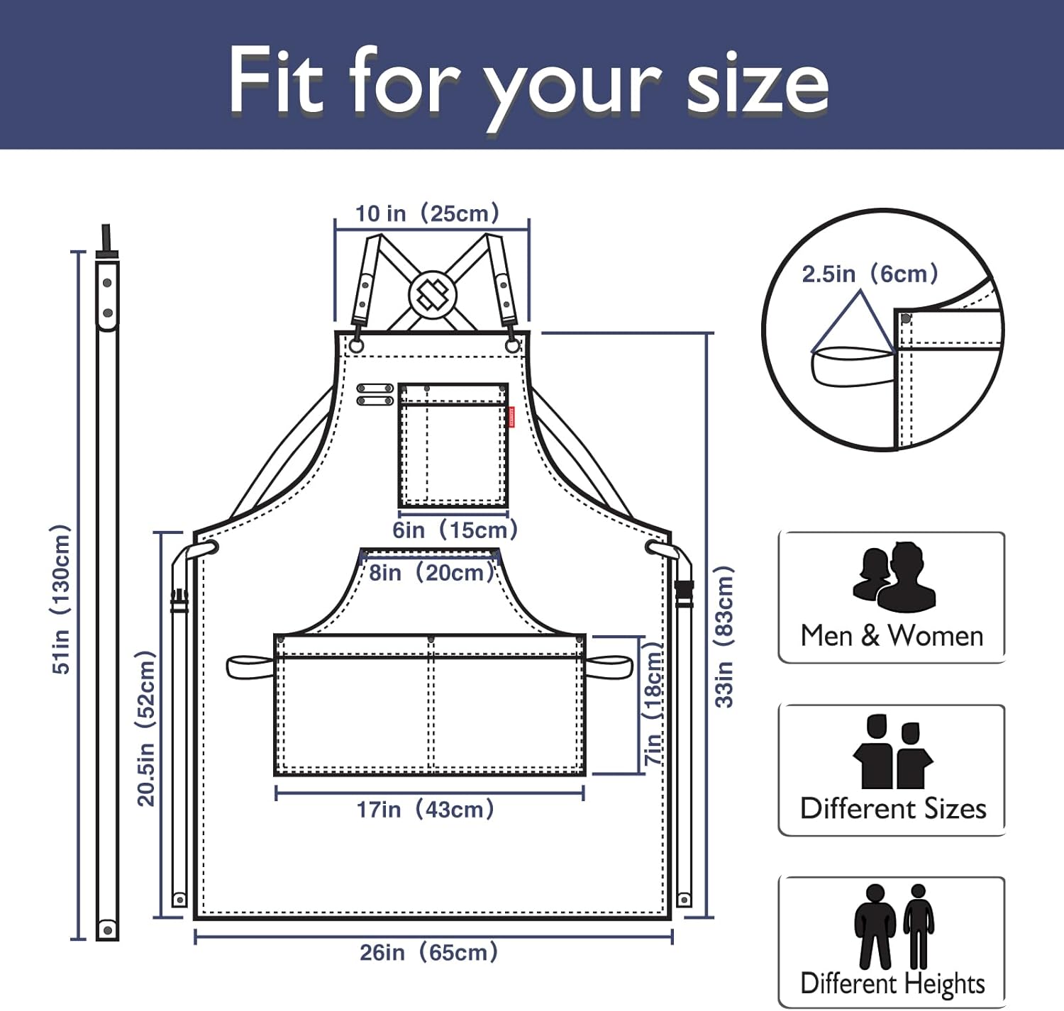 5 Pack Kitchen Apron, Work Apron, Canvas, Multiple Pockets, Gardening, Painting, BBQ, Artist, Carpenter, Sizes M to XXL, Denim