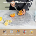 Koville Grayish White Marble Cutting Board Round, 16" Marble Cheese Board for Kitchen - Non-Stick Heat Resistant Stone Cutting Boards for Baking, Charcuterie, Pastry, Trivet