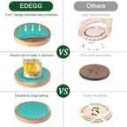 Wood Coasters for Drinks, Minacun Absorbent Coaster Sets of 5, Drinks Coasters for Coffee Tabletop Protection, Non-Slip, Non-Stick, Suitable for Kinds of Cups Wooden Table Drink, 4.3 Inches Lake Blue