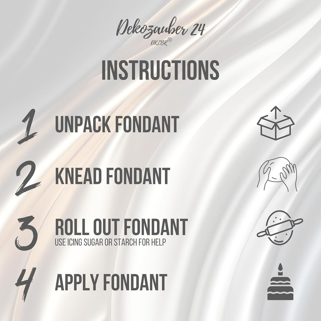 Dekozauber24 Fondant icing multipack, 5 colors, 3.5oz (100g) rolled fondant per color, for cakes, cupcakes and figurines in white, black, cream, silver and golden caramel (Basics)