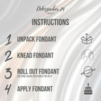 Dekozauber24 Fondant icing multipack, 5 colors, 3.5oz (100g) rolled fondant per color, for cakes, cupcakes and figurines in white, black, cream, silver and golden caramel (Basics)