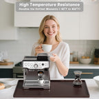 Rnivvi Silicone Coffee Mat, 16" x 24" Waterproof Raised Edge Coffee Bar Mats for Espresso Machine Station Accessories, Heat Resistant Dish Drying Pad for Kitchen Counter, Rubber Bar Decor Pad, Brown