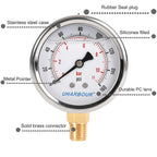 Glycerin Filled Pressure Gauge 160psi/11bar, Stainless Steel case, Brass Inside Construction, 2-1/2" dial, 1/4" NPT Rear Connection.