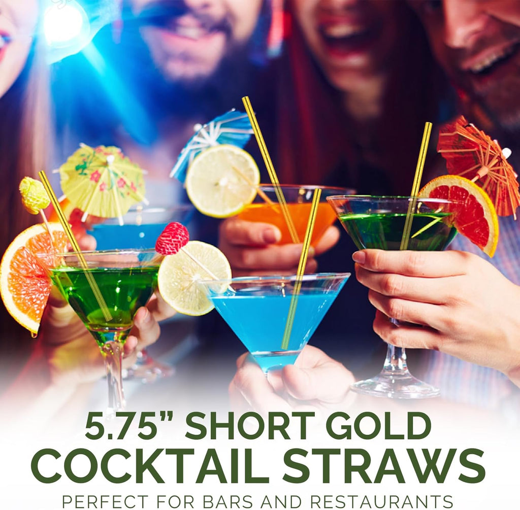 5.75 Inch Disposable Short Gold Paper Straws & Stirrers, Sipping Stir Sticks (500 Counts) - for Cocktail, Short Drinks, Wedding, Party, Bars, Restaurants