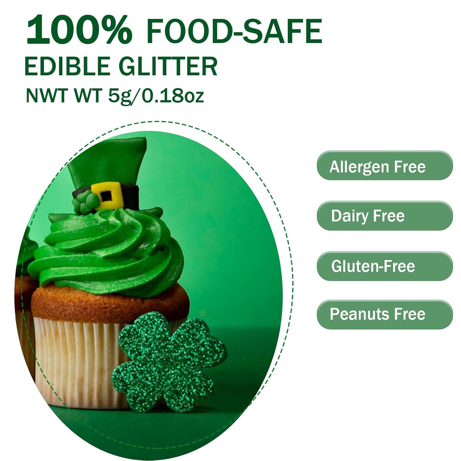 Green Edible Glitter Glimmer Powder for Cakes Drinks - Colaele 5 grams Food Grade Luster Dust Metallic Food Decorating Sprinkle Disco Brew Dust for Cake Decorations Wine Beverage Candy Dessert, Vegan