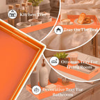 MAONAME Orange Serving Trays Set of 2, Plastic Decorative Trays with Handles, Rectangular Coffee Table Trays for Ottoman, Nesting Trays for Living Room, Bedroom