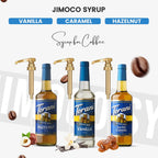 Coffee and Tea Syrup Variety Pack - Sugar Free Vanilla, Salted Caramel & Hazelnut Syrups for Coffee with 3 Jimoco Syrup Pump Dispenser Compatible with 25.4 Ounces