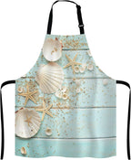 Ocean Beach Funny Apron for Women and Men, Wooden Seashell Adjustable Kitchen Chef Apron for Cooking Baking - Cute Birthday, Anniversary, Mother's Day Apron Gifts for Mom Wife Girlfriend Aunt Grandma
