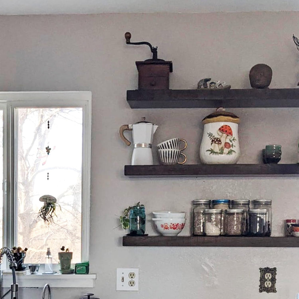 URBANDI, Rustic Floating Shelves, Set of 2, Hidden Bracket, Solid Wood, Heavy Duty, Wall Mounted Shelves, (Dark Brown, 12Wx10D)