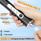 TonJin Milk Frother USB C Rechargeable New Upgraded Handheld Frother Wand with 2 304 Stainless Whisks 1 Stand, 3 Speeds Electric Coffee Whisk Frother for Lattes, Cappuccino, Egg, Matcha, Black