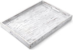17 Inch White Serving Tray with Handles, Large Wooden Tray for Ottoman, Breakfast in Bed, Coffee Table, Dinner, Rectangular Wood Tray for Living Room Bedroom Entryway and Kitchen