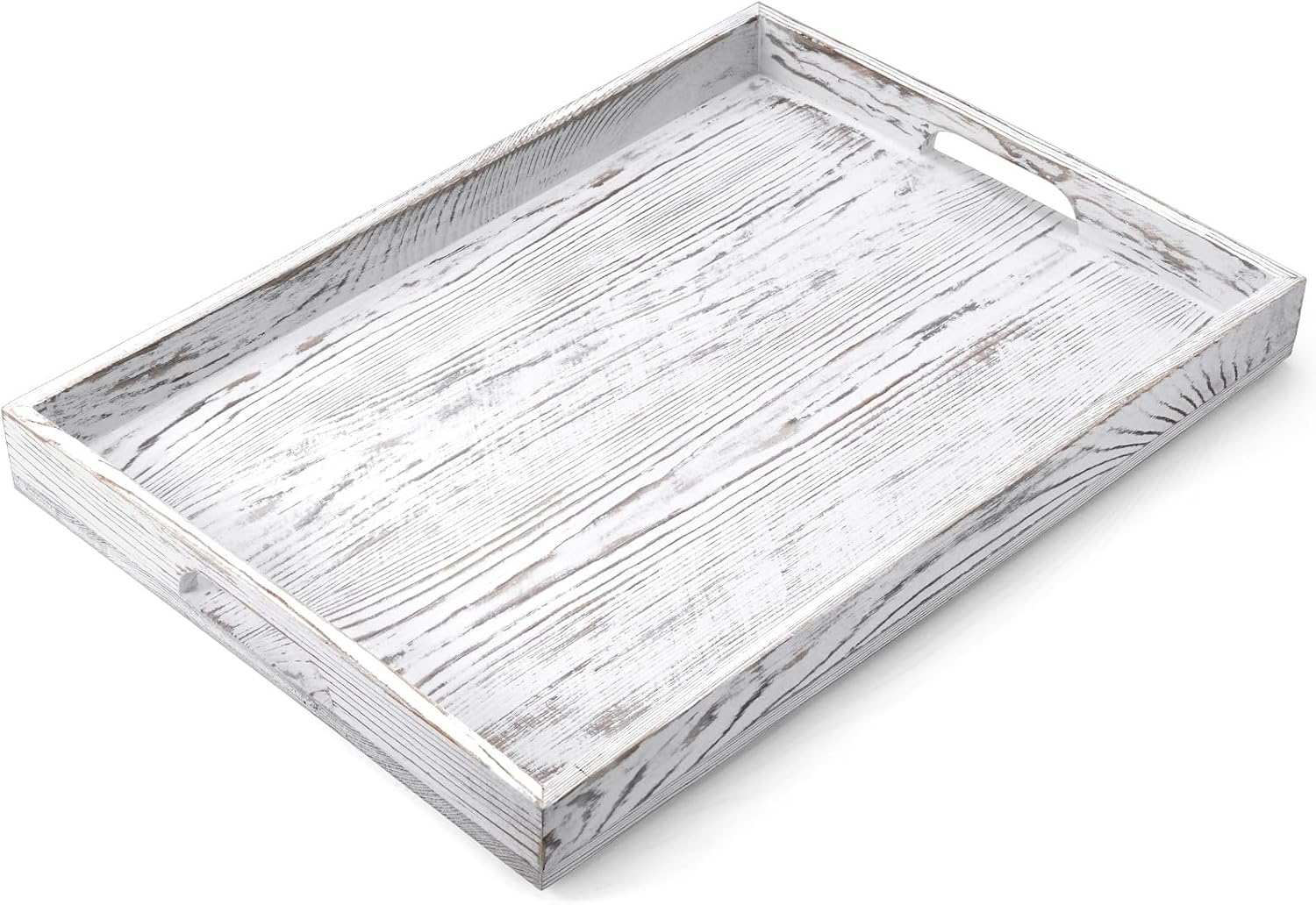 17 Inch White Serving Tray with Handles, Large Wooden Tray for Ottoman, Breakfast in Bed, Coffee Table, Dinner, Rectangular Wood Tray for Living Room Bedroom Entryway and Kitchen