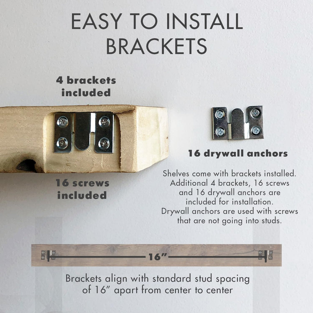 Urban Legacy Reclaimed Barnwood Planks | Floating Shelves for Wall w/Flush Mount Shelf Bracket Set Included | Set of 2 (Natural, 48" x 4.5" x 2")