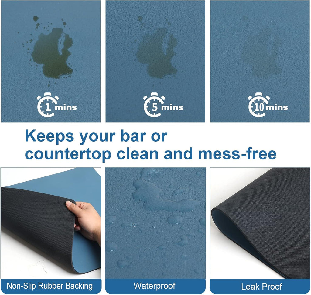 ZLR Coffee Mat - 16" x 24" Extra Large Kitchen Hide Stain Absorbent Dish Drying Mat for Countertop - Easy to Clean Coffee Bar Mat for Espresso Machine and Spill Protection - Navy Blue