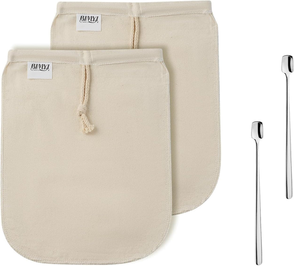 Reusable Cold Brew Bags & Cold Brew Coffee Bags Reusable - for Toddy Systems | 100% Natural Organic Cotton Cold Brew Filter Bags 2-Pack + 2 Bonus 304 Silver Spoons