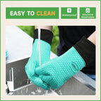 GEEKHOM BBQ Gloves Heat Resistant Oven Mitts - Silicone Grilling Gloves with 13.7" Arm Protection - Waterproof Pot Holder Non-Slip for Men & Women, Kitchen Outdoor Cooking, Baking, Camping, Turquoise