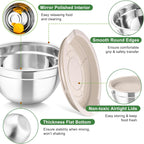 TeamFar Mixing Bowls with Airtight Lids, 5PCS Stainless Steel Metal Salad Bowl with 3 Grater Attachments, for Cooking, Prepping, Serving, Healthy & Easy Clean - 0.7/1/1.5/2.6/4.6QT, Khaki