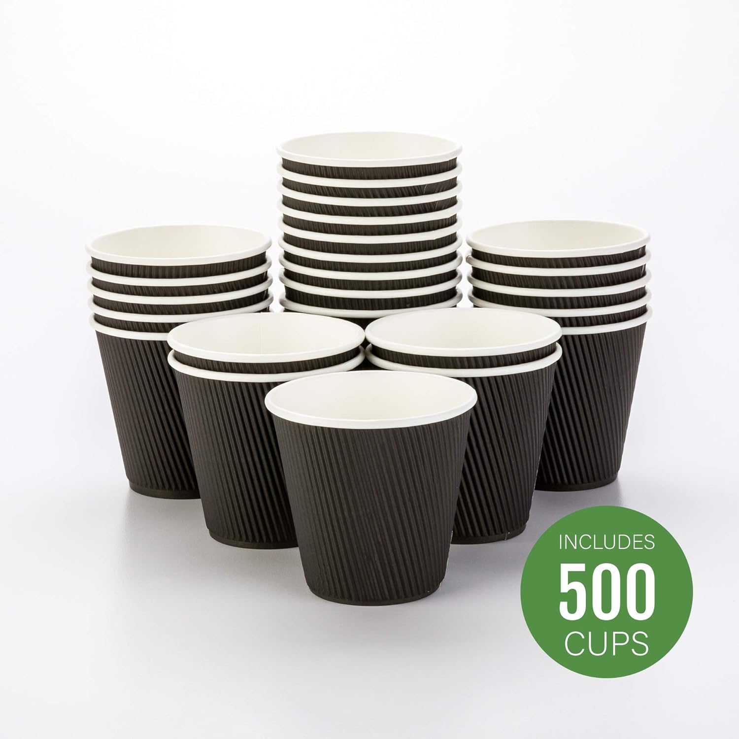 Restaurantware 8 Ounce Double Wall Disposable Coffee Cups, 500 Insulated Black Paper Tumblers with Ripple Wall Design, Lids Sold Separately for Hot Drinks like Tea, Hot Chocolate, and More