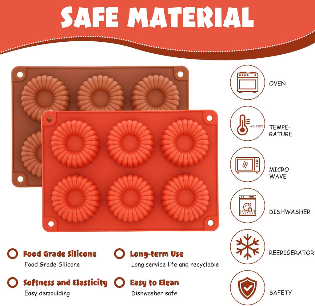 4 PCS Silicone Molds for Baking Non Stick Jello Molds with 6 Cavity Gelatin Mold for Baking Cupcakes Donuts Chocolate Muffins Brownies Jelly