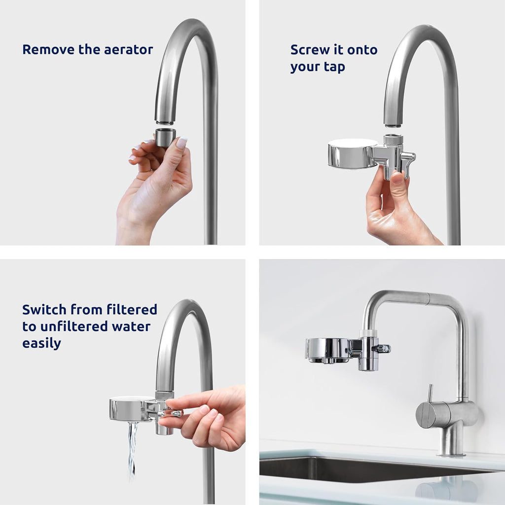 Tappwater EcoPro Compact - Smallest Tap Water Filter Available, Filters 100+ substances. 5 Stage Nanotechnology Water Filtration System. Faucet Water Filter (Chrome)