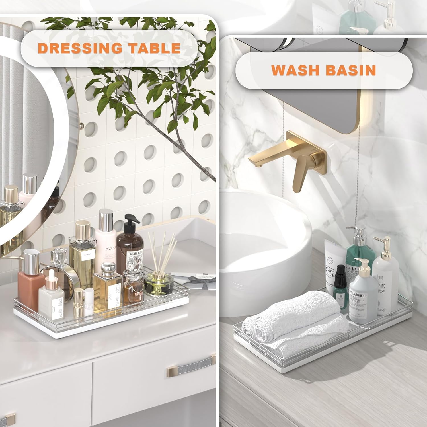 Oak Bathroom Toilet Tank Tray, 13" Wood Back of Toilet Paper Basket Tank Topper Storage, Vanity Tray for Perfume Makeup Candle Toiletry Organizer for Kitchen Coffee Table Silver Tray Decor