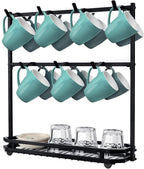 FANGSUN Large Coffee Mug Holder Stand Countertop, Tree Rack for 14 Mugs, 2 Tier Counter Display Storage, Metal Wire Tea Cup Holder for Coffee Station Kitchen Organizer, Not Included Mugs