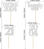 Gyufise 24Pcs 21st Birthday Cupcake Toppers Glitter Twenty-one Vintage 2004 Hello 21 Years Birthday Cupcake Picks Cheers to 21 Cake Decor for Happy 21st Anniversary Party Supplies Silver