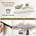 Fun Memories 32 Inch Floating Shelves for Wall, 9 Inch Deep White Rustic Wood Wall Mounted Shelves for Bathroom, Bedroom, Living Room, Set of 2