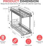 HOLDN’ STORAGE Two Tier Pull Out Cabinet Organizer, Individual Sliding Drawers - Heavy Duty Metal with Lifetime Limited Warranty - Anti Rust Chrome Finish - 8.5" W x 21”D x 16.5" H