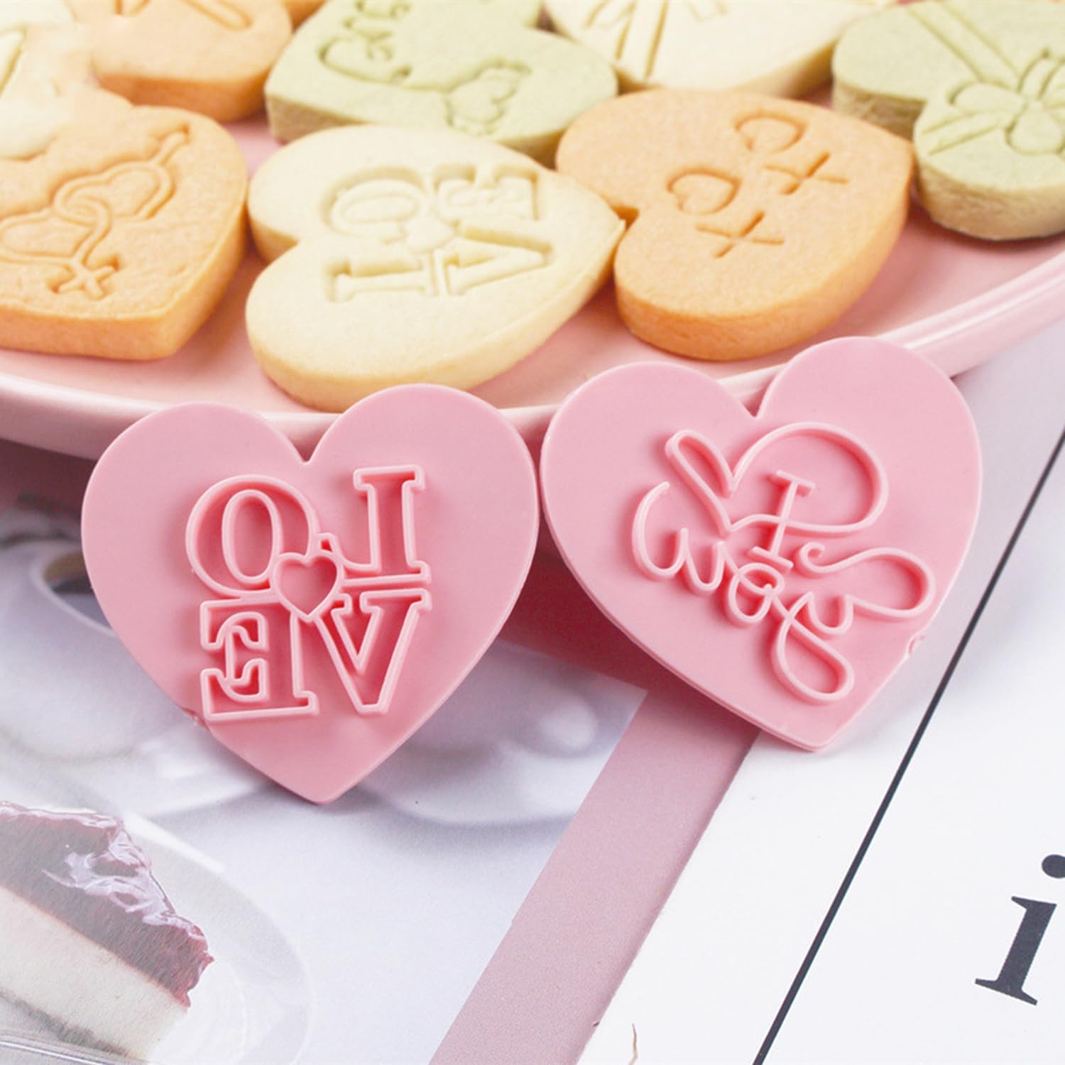 10 Pcs Heart Cookie Cutter Set, 3D Pressable Biscuit Cutter and Stamps, Valentine's Day Cookie Molds Wedding Party DIY Cake Decorating Kit (D)