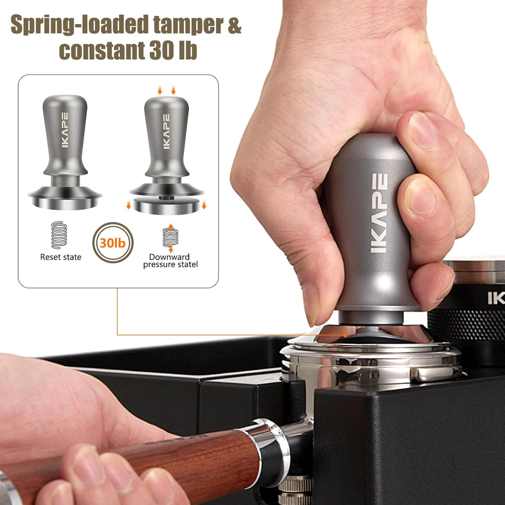 IKAPE 51MM Palm Espresso Tamper, Premium Barista Coffee Tamper with Calibrated Spring Loaded, 100% Flat Stainless Steel Base Tamper for Espresso Machine