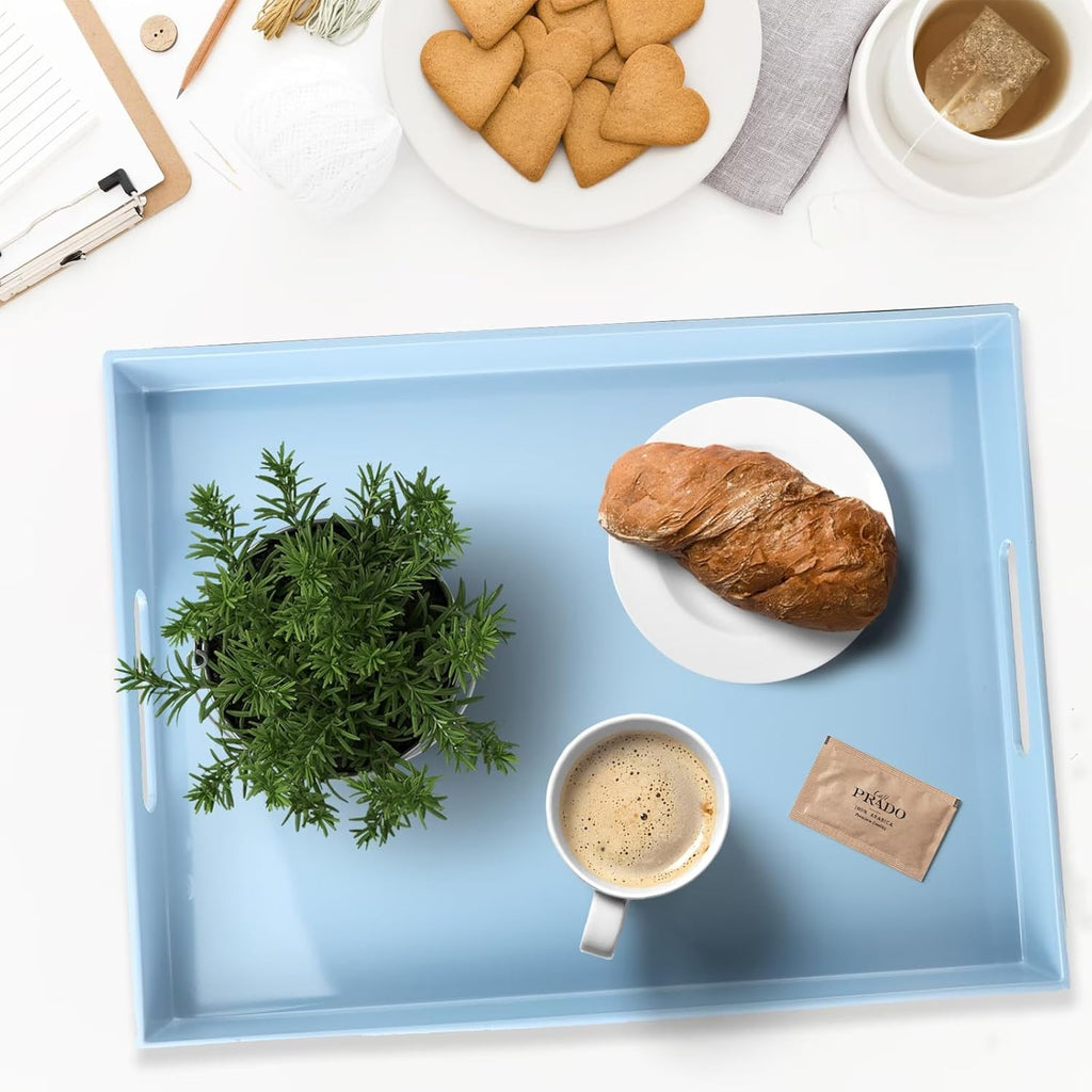 Spsyrine Serving Tray with Handles, Plastic Decorative Tray for Coffee Table, Living Room, Home Decor, 3040B