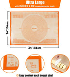 Silicone Pastry Mat 34'' By 26'' Extra Large Baking Mat with Measurements for Dough Rolling, Kneading Board, Kitchen Counter Mats, Perfect for Dough, Fondant, Pie Crust, Cookies, Bread, Pasta, Pizza