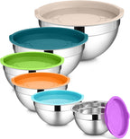 LIANYU Stainless Steel Mixing Bowl Set of 6, Metal Nesting Salad Bowl, Extra Large 7 & 3.5 & 2.5 & 2 & 1.5 & 1QT, Kitchen Bowls for Cooking, Storage, Serving, Dishwasher & Freezer Safe, Multi-Color