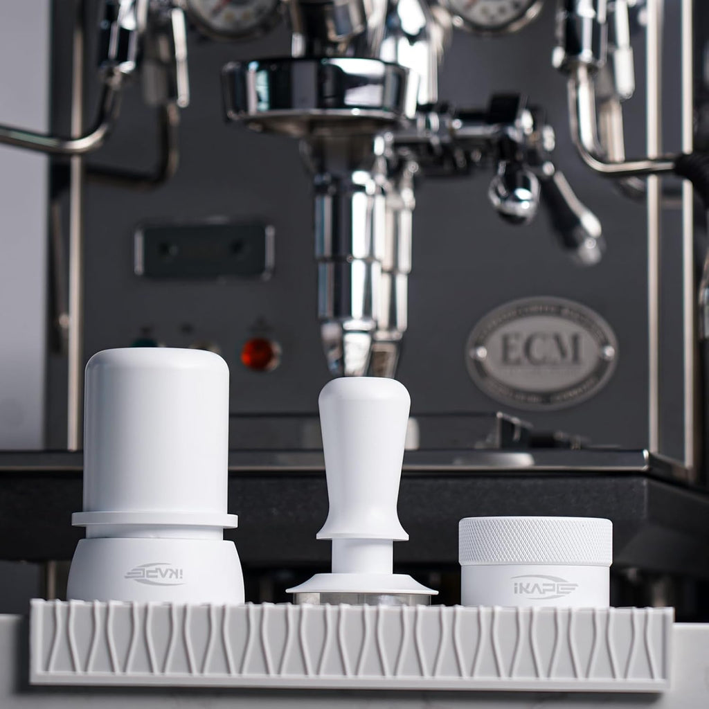IKAPE 58.5mm Espresso Tamper, Premium Barista Coffee Tamper with Calibrated Spring Loaded, 100% Stainless Steel Base Tamper (White)