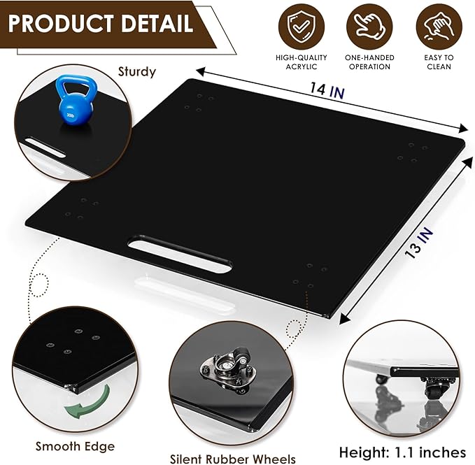 360° Sliding Tray for Coffee Maker & Kitchen Appliances - Silent Rubber Wheels, Acrylic Organizer Tray for Under Cabinet - Space Saving Countertop Accessory, 13x14 Inch (Black)