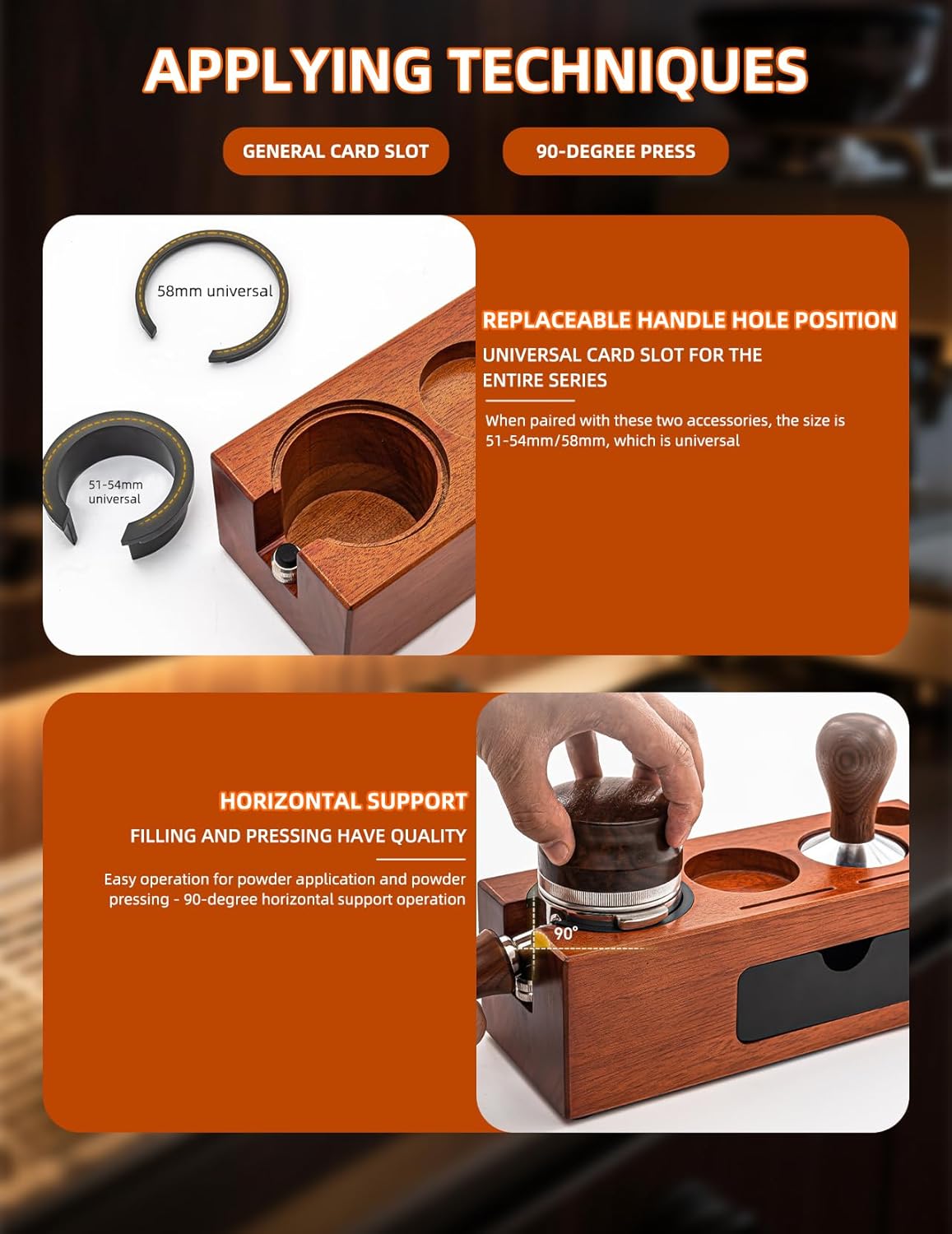 Espresso Tamping Station, Wood Knock Box Drawer Organizer Combo, Compatible with 51-58mm Portafilter and Tamper, for Home Baristas, Coffee Stations, and Espresso Tools Storage