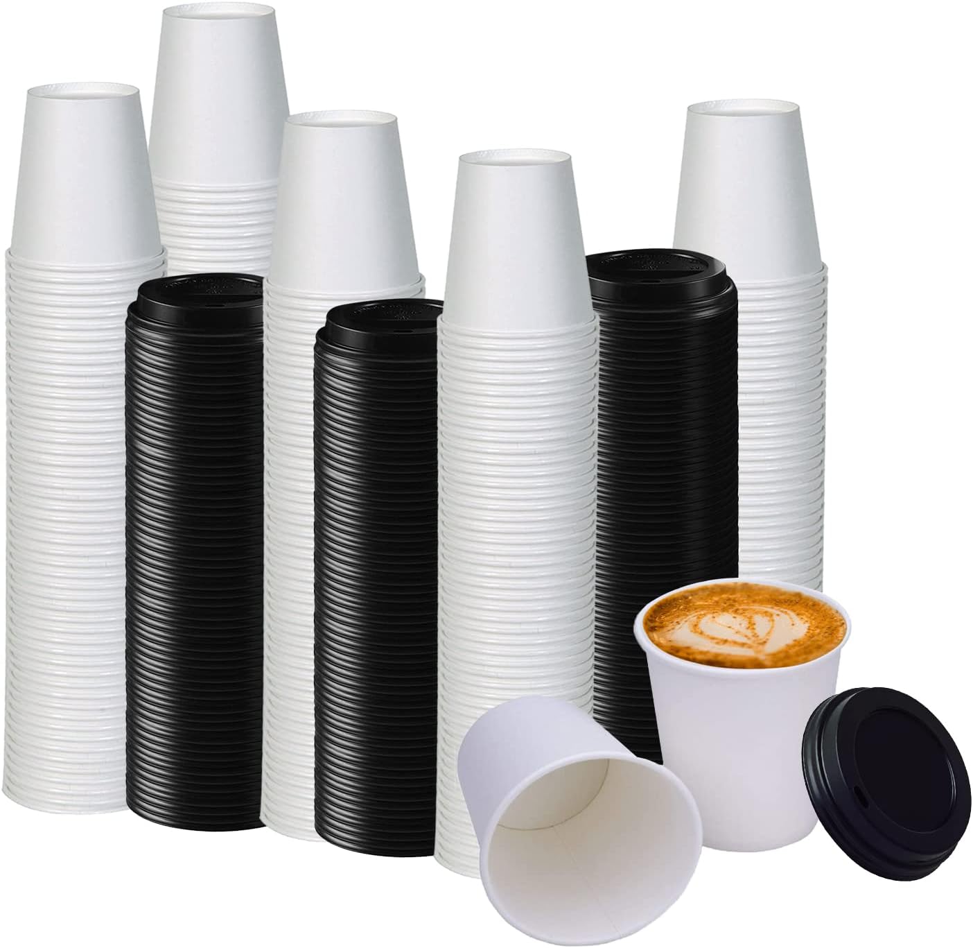 Smygoods White Disposable Paper Coffee Cups with Lids (10 OZ, 100 Count) For Hot Beverages, Tea, Espresso, Cocoa - To Go Drink Containers, Café & Office