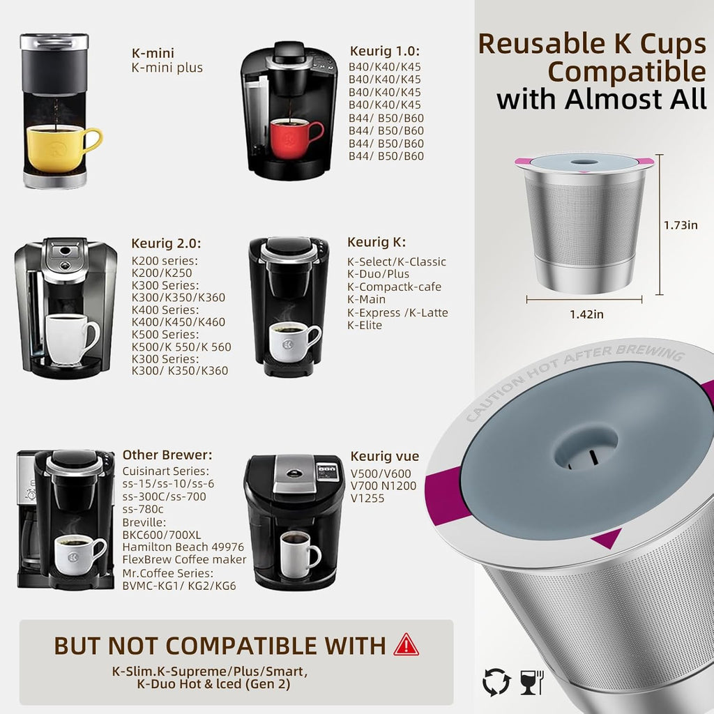 2 Pack Reusable K Cup Coffee Pods, Universal Stainless Steel Refillable K Cup Coffee Filters for Keurig 1.0 and 2.0 Coffee Makers