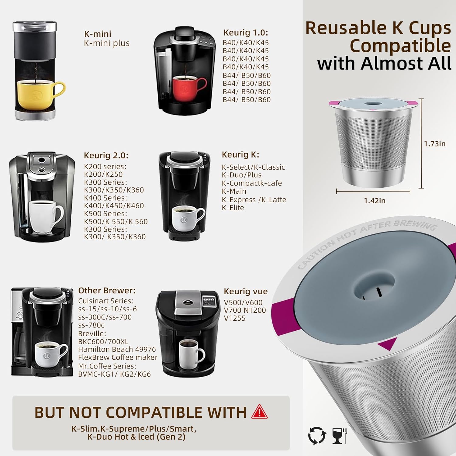 1 Pack Reusable K Cup Coffee Pods, Stainless Steel Refillable K Cup Coffee Filters for Keurig 1.0 and 2.0 Coffee Makers