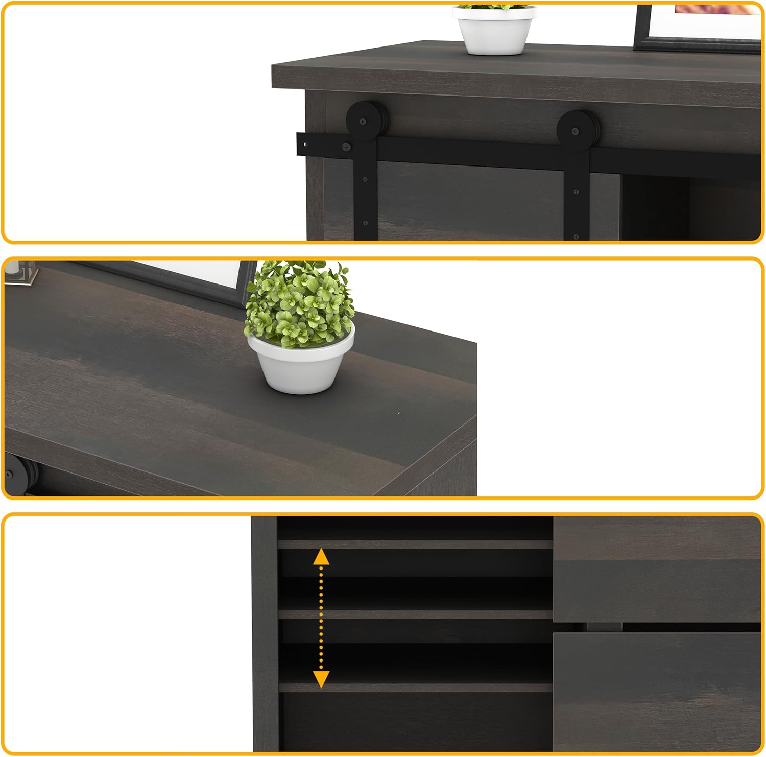 NSdirect Sideboard Coffee Bar Cabinet,Modern Farmhouse Buffet Station Sliding Barn Door Storage Credenza Console with Slat and Shelf Entryway Storage Cabinet Kitchen Dining Living Room, Brown