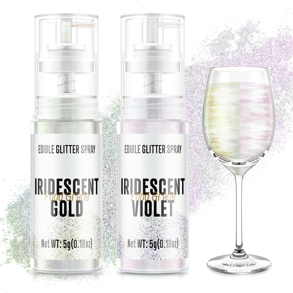Edible Glitter Spray,Iridescent Gold & Iridescent Violet 2 Colors Food Grade Edible Glitter Set for Drink Cake Beverages,Cupcakes,Cake Pops and Cookies Decorating