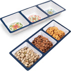 3-Section Divided Serving Trays, Talavera 14.75”x 6” Unbreakable Melamine Serving Platter for Serving Food, 3 Compartment Condiment Tray, Rectangular Condiment Server Set of 2