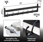 BAMEOS 35 Inch Wall Hooks With Shelf - Entryway Hanging Wood Coat Rack With 7 Dual Hooks for Bathroom, Living Room, Bedroom (Black)