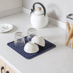 Silicone Dish Drying Mat for Multiple Usage,Easy clean,Eco-friendly,Heat-resistant Silicone Mat for Kitchen Counter or Sink,Refrigerator or Drawer liner Navy Blue M 12 inches x 12 inches