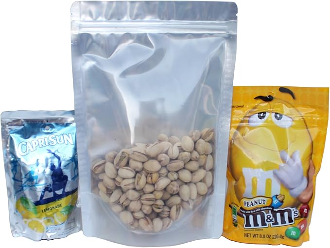AwePackage 100 Pack of 7"x10" Airtight Zipper Stand Up Pouch Bag - Clear Front Aluminum Foil Back Heat Sealable Zip Lock