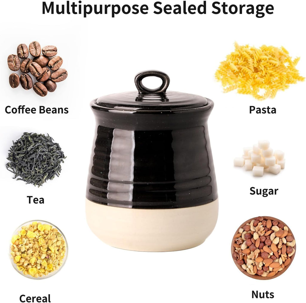 Hasense Ceramic Food Storage Jar with Airtight Lid, Coffee Cookie Containers for Kitchen Counter, 30 FL OZ Kitchen Canisters for Coffee Beans, Tea, Sugar, Candy, Black Kitchen Decor