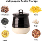 Hasense Ceramic Food Storage Jar with Airtight Lid, Coffee Cookie Containers for Kitchen Counter, 30 FL OZ Kitchen Canisters for Coffee Beans, Tea, Sugar, Candy, Black Kitchen Decor