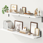 Fun Memories Deep Floating Shelves, 48W x 8D Floating Shelves Set of 2, Wall Mounted Shelf with Metal Brackets, Rustic Wood Wall Shelf for Bathroom, Kitchen and Living Room, White